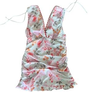 ROTiTA Floral One Piece Swim Dress M Ruched Tummy Control Skirted feminine